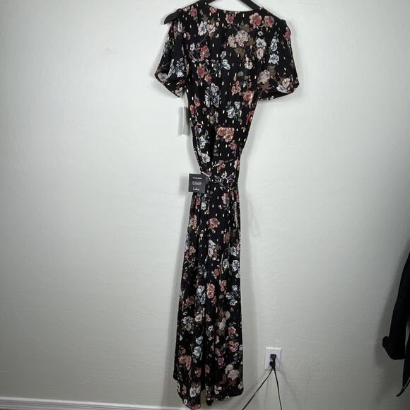 Lulus Size S NWT Divine Days Black Floral Print Wrap Dress - Picture 3 of 8